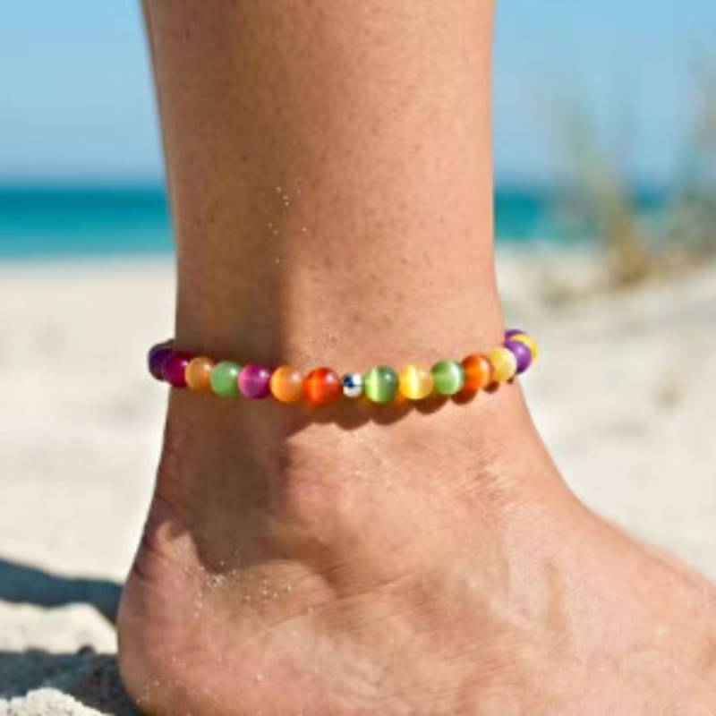 FREE Today: Rainbow Colored Necklace Colorchanging Dopamine Chain 8mm Beaded Bracelet & Earrings - Anklet（21+7CM） - image 9