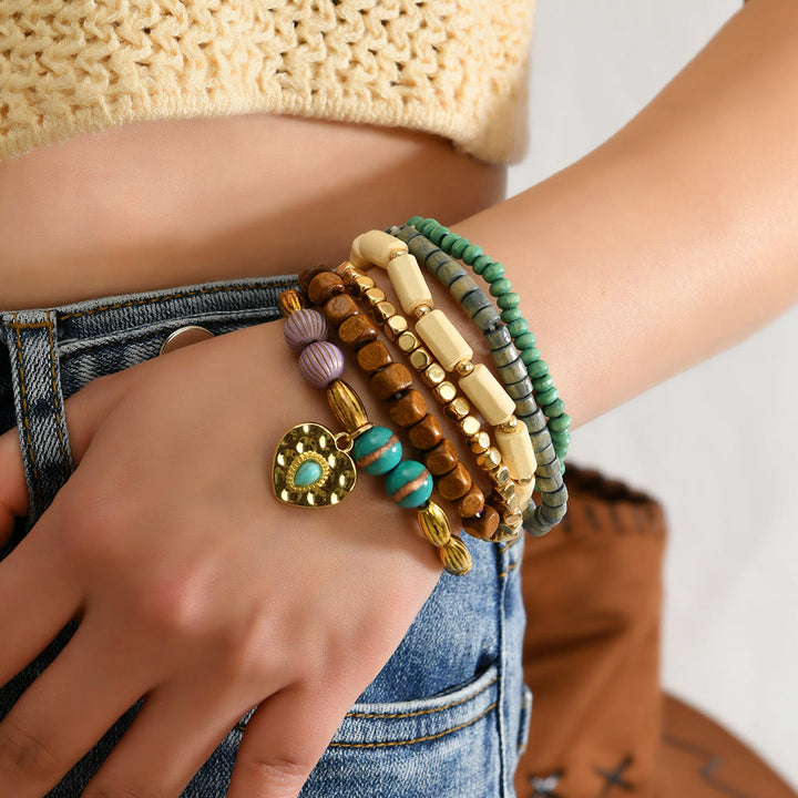 Olivenorma Stackable Multi-Layer Handmade Feather Charm Boho Ethnic Bracelet - image 6