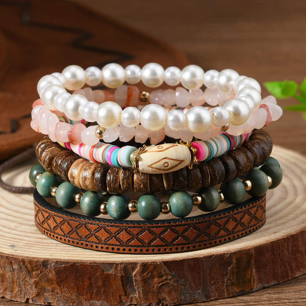 FREE Today: Women's Boho Beaded Layered Charm Bracelet 6Pcs Set - Pastel Stone - image 3