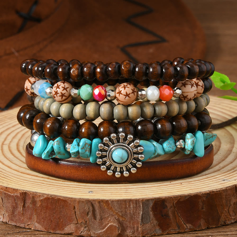FREE Today: Women's Boho Beaded Layered Charm Bracelet 6Pcs Set - Turquoise Feather - image 24