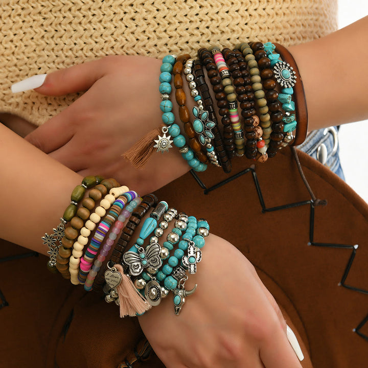Olivenorma Stackable Multi-Layer Handmade Feather Charm Boho Ethnic Bracelet - image 43