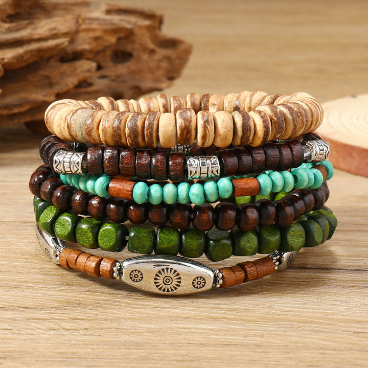 Olivenorma Stackable Multi-Layer Handmade Feather Charm Boho Ethnic Bracelet - Earthy Bead Stack - image 46