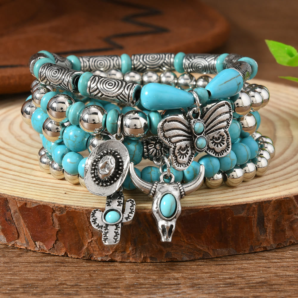 FREE Today: Women's Boho Beaded Layered Charm Bracelet 6Pcs Set - Turquoise Butterfly - image 23