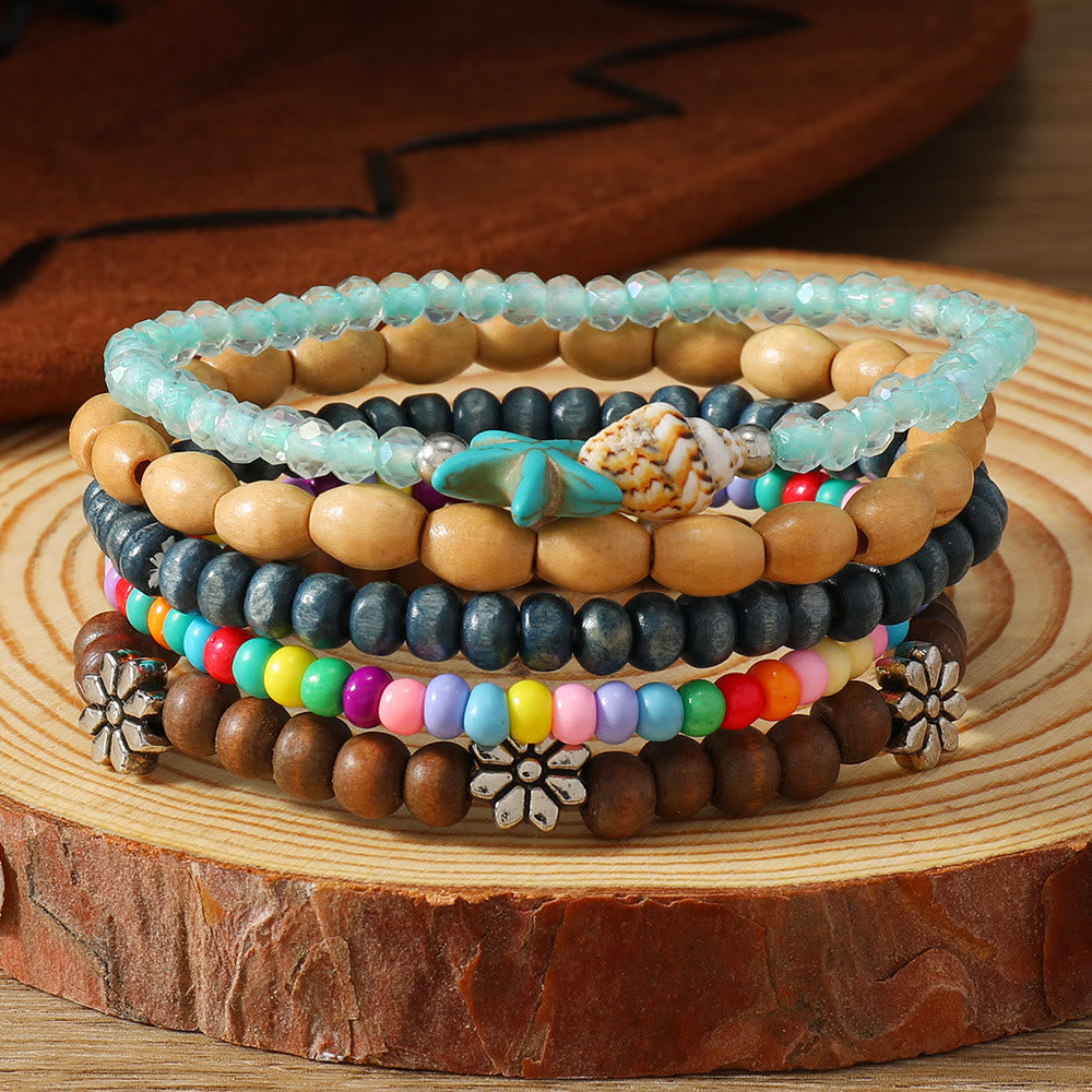Olivenorma Stackable Multi-Layer Handmade Feather Charm Boho Ethnic Bracelet - Rainbow Turquoise - image 38