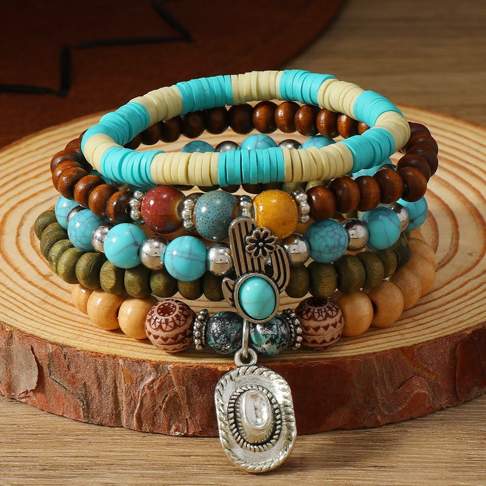 Olivenorma Stackable Multi-Layer Handmade Feather Charm Boho Ethnic Bracelet - Oval Turquoise - image 36