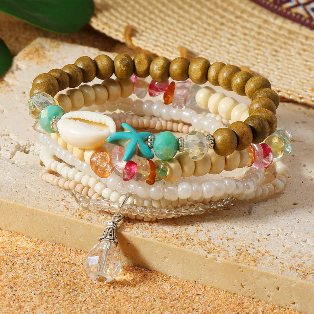 Olivenorma Stackable Multi-Layer Handmade Feather Charm Boho Ethnic Bracelet - Shell Starfish - image 40