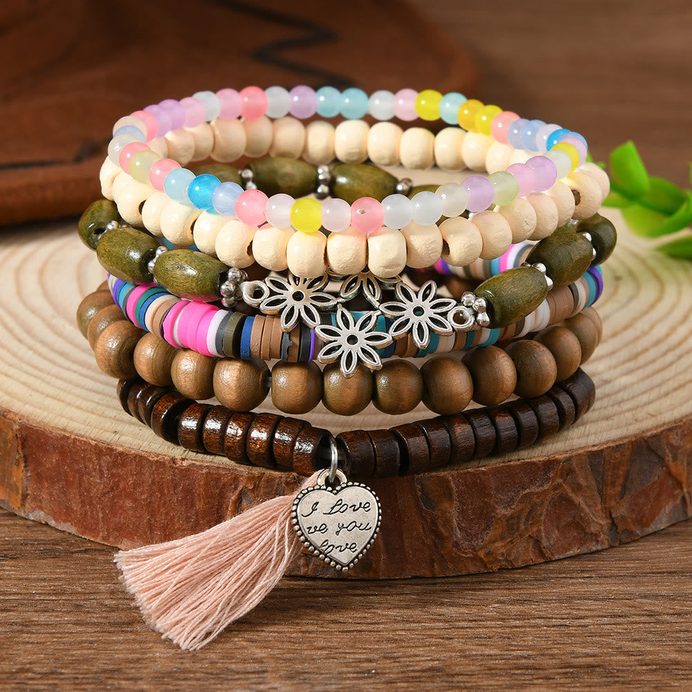 Olivenorma Stackable Multi-Layer Handmade Feather Charm Boho Ethnic Bracelet - Pastel Boho - image 14