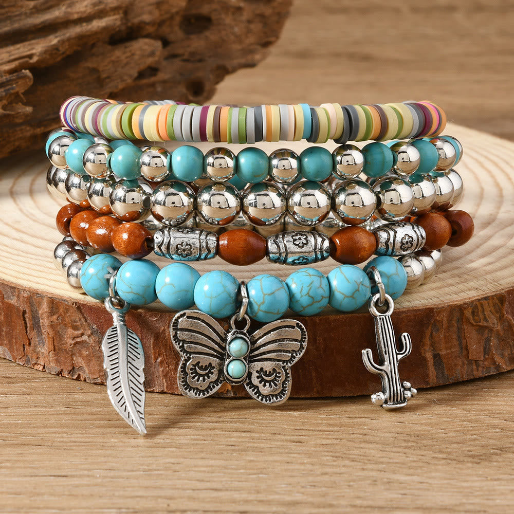 Olivenorma Stackable Multi-Layer Handmade Feather Charm Boho Ethnic Bracelet - Butterfly Feather - image 42