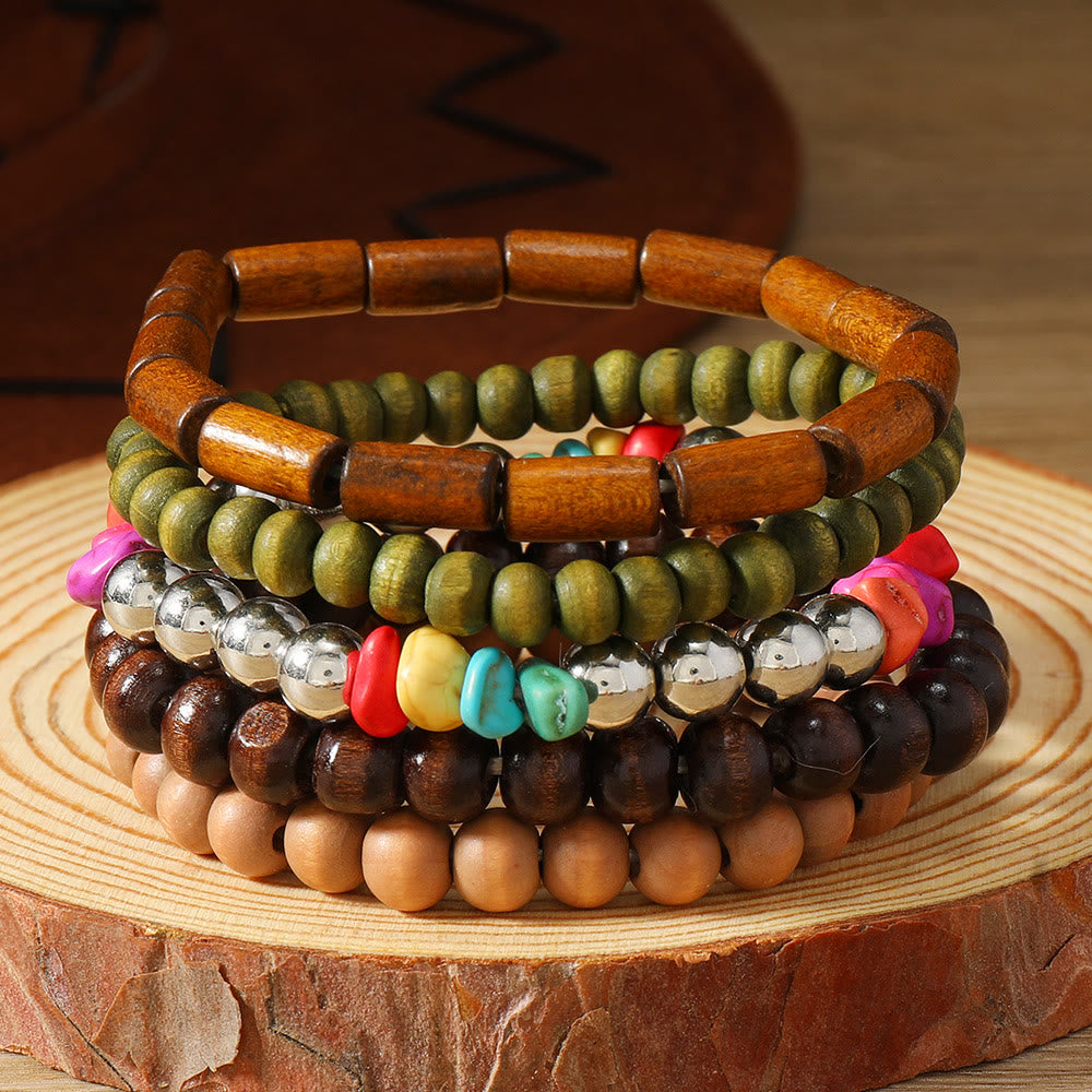 Olivenorma Stackable Multi-Layer Handmade Feather Charm Boho Ethnic Bracelet - Earthy Wood - image 37