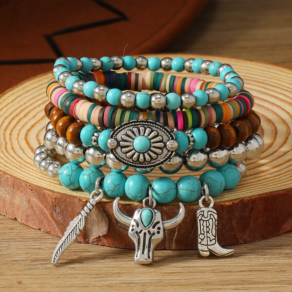 FREE Today: Women's Boho Beaded Layered Charm Bracelet 6Pcs Set - Turquoise Tassel - image 33