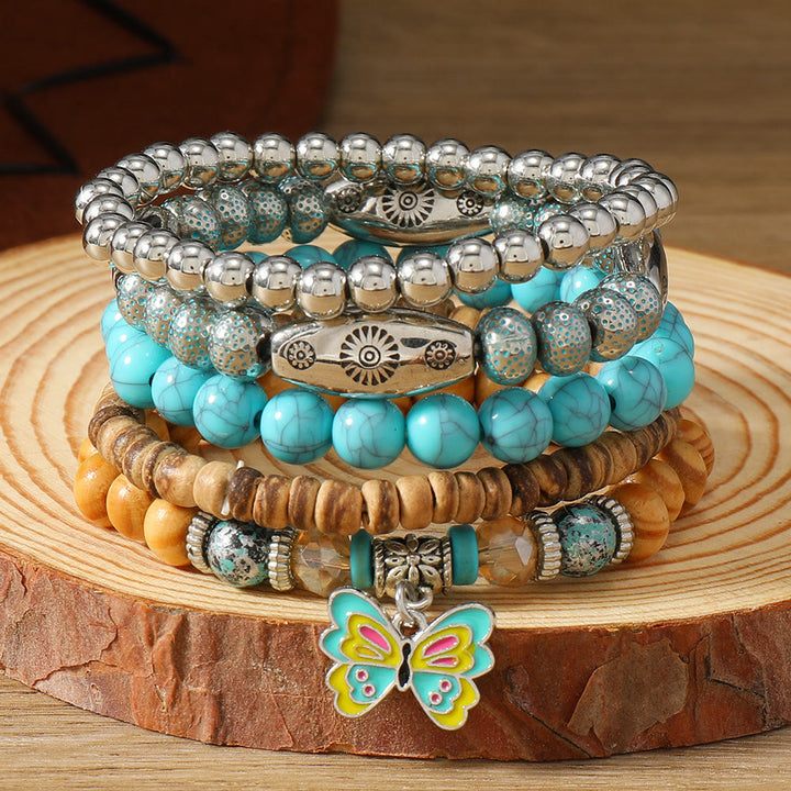 FREE Today: Women's Boho Beaded Layered Charm Bracelet 6Pcs Set - Butterfly Turquoise - image 35