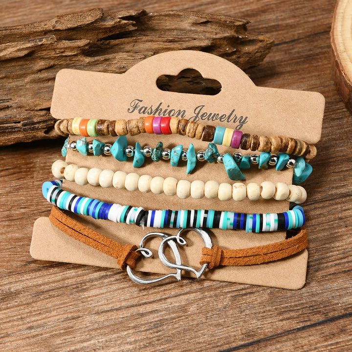 FREE Today: Women's Boho Beaded Layered Charm Bracelet 6Pcs Set - Heart Turquoise - image 45