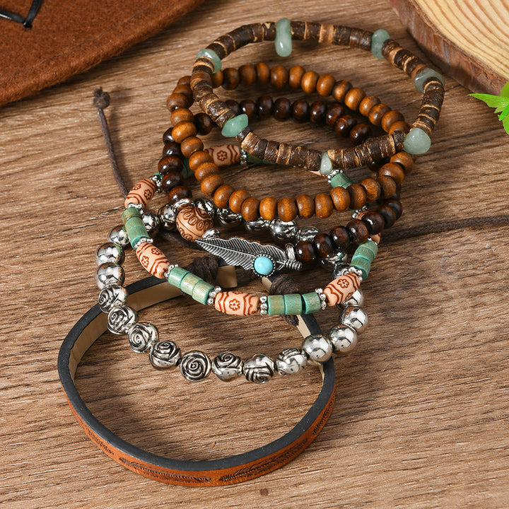 Olivenorma Stackable Multi-Layer Handmade Feather Charm Boho Ethnic Bracelet - image 2