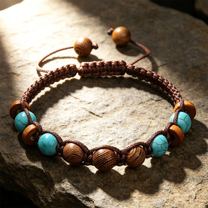 FREE Today: Bohemian Braided Bracelet Turquoise & Coffee Brown Cord Jewelry - Turquoise&Wood - image 5