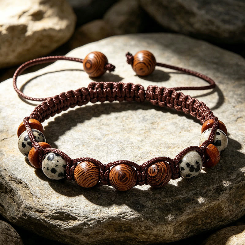 FREE Today: Bohemian Braided Bracelet Turquoise & Coffee Brown Cord Jewelry - Dalmatian Jasper&Wood - image 3
