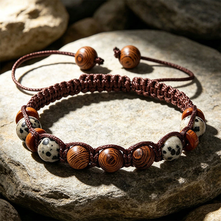 FREE Today: Bohemian Braided Bracelet Turquoise & Coffee Brown Cord Jewelry - Dalmatian Jasper&Wood - image 3