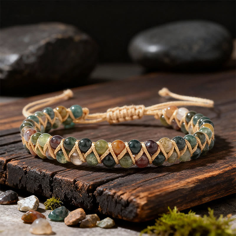 Olivenorma Adjustable Drawstring Handmade Woven Beaded Bracelet - Indian Agate - image 0