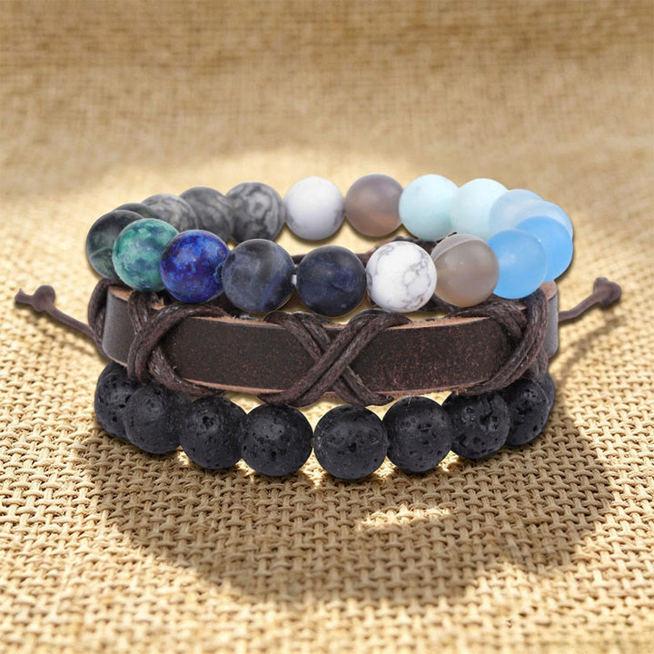 Olivenorma Stackable Multi-Layer Handmade Boho Ethnic Bracelet - Lava Stone & Lapis Lazuli - image 11