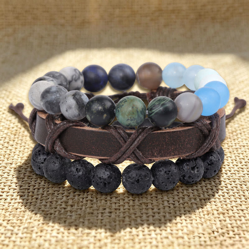 Olivenorma Stackable Multi-Layer Handmade Boho Ethnic Bracelet - Lava Stone & African Turquoise & Grey Jasper - image 13