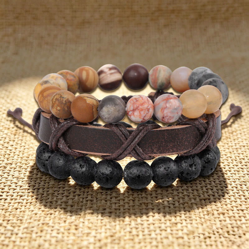 Olivenorma Stackable Multi-Layer Handmade Boho Ethnic Bracelet - Lava Stone & Rhodonite & Picture Jasper - image 14