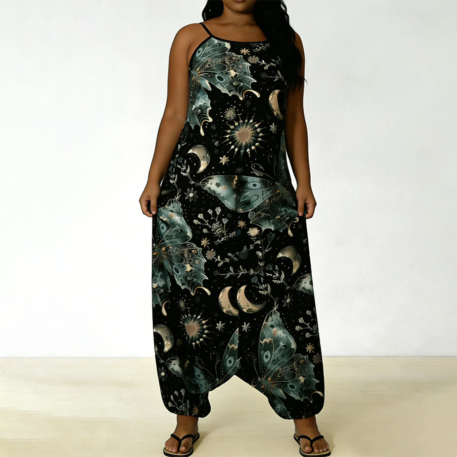 Olivenorma Celestial Butterfly Moon Print Spaghetti Strap Loose Harem Pants Women's Set - image 5