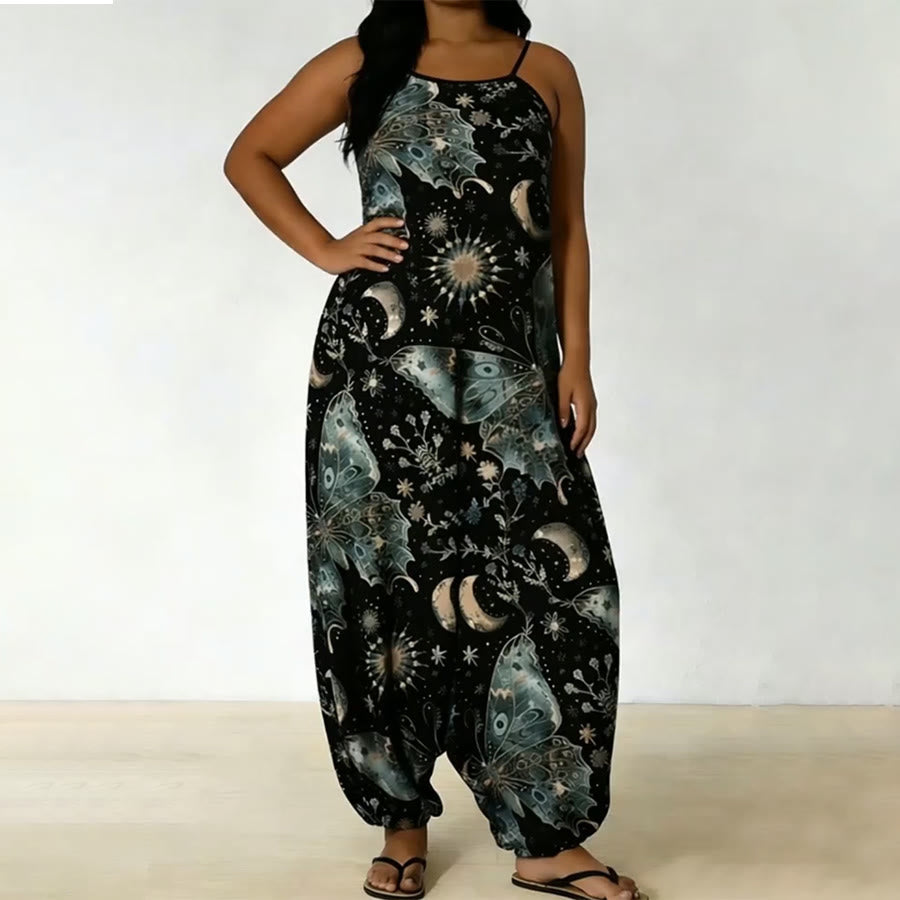 Olivenorma Celestial Butterfly Moon Print Spaghetti Strap Loose Harem Pants Women's Set - image 7