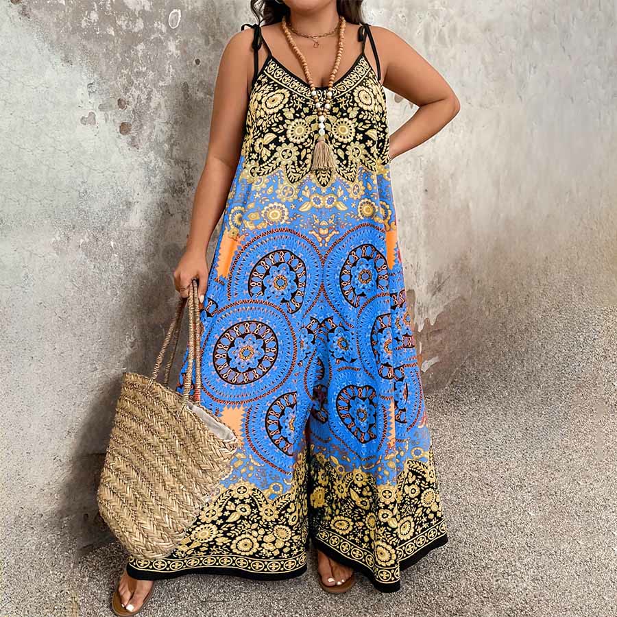 Olivenorma Vintage Floral Medallion Print Spaghetti Strap Flowy Wide Leg Women's Set - image 3