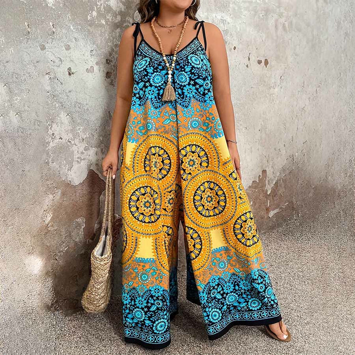 Olivenorma Vintage Floral Medallion Print Spaghetti Strap Flowy Wide Leg Women's Set - image 12