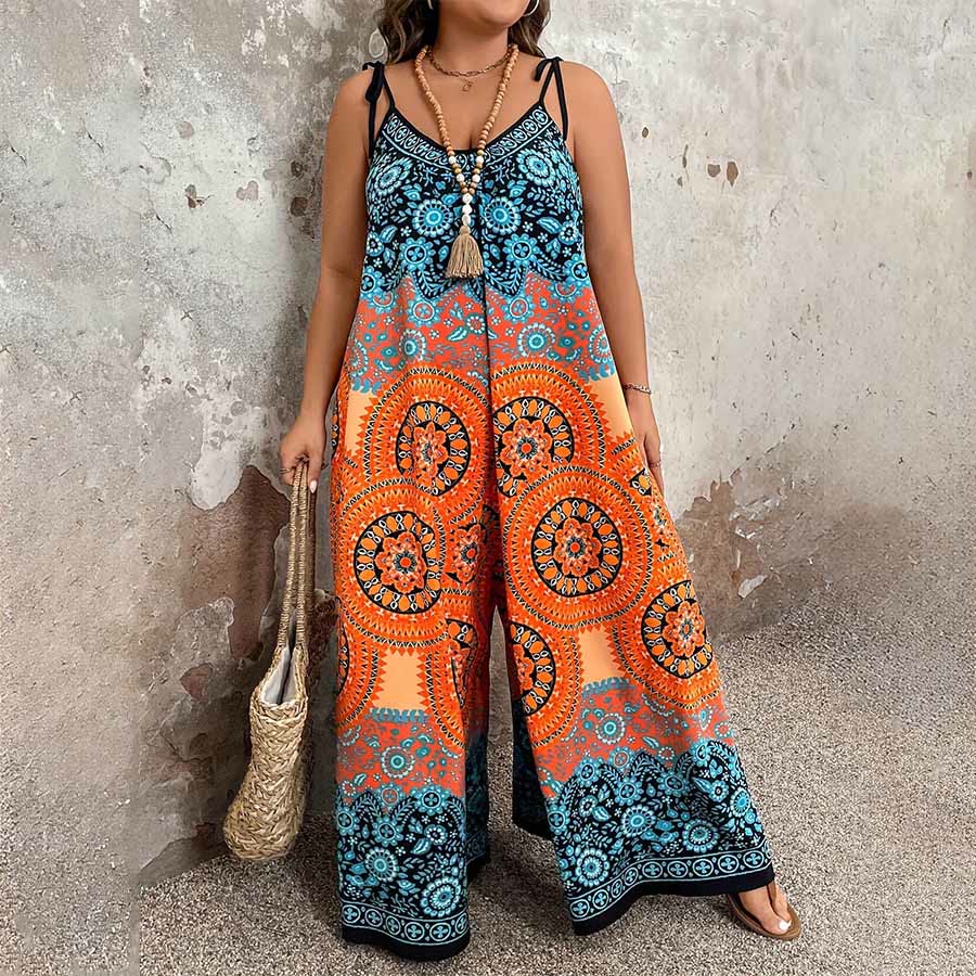 Olivenorma Vintage Floral Medallion Print Spaghetti Strap Flowy Wide Leg Women's Set - image 6