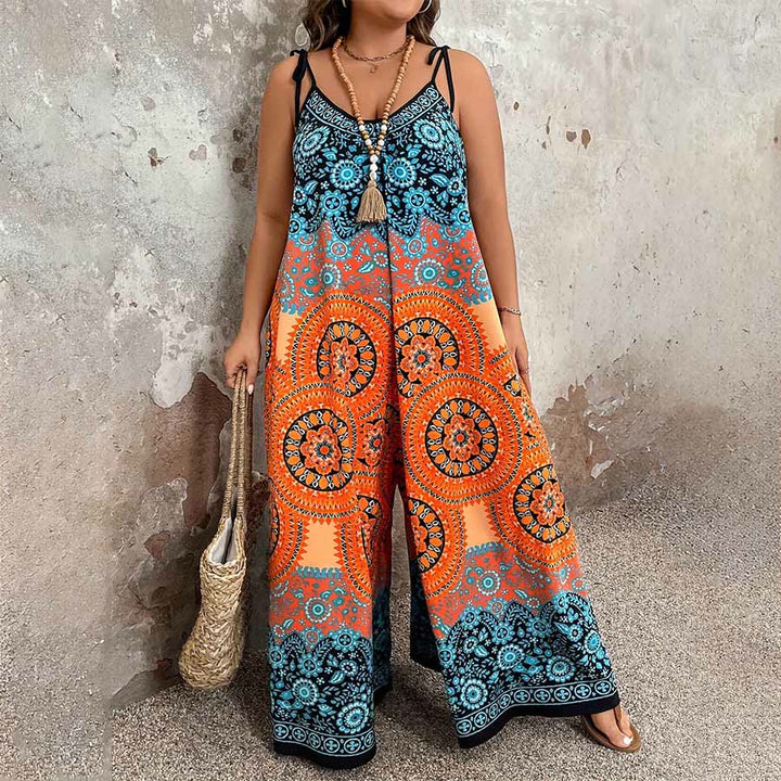 Olivenorma Vintage Floral Medallion Print Spaghetti Strap Flowy Wide Leg Women's Set - image 6