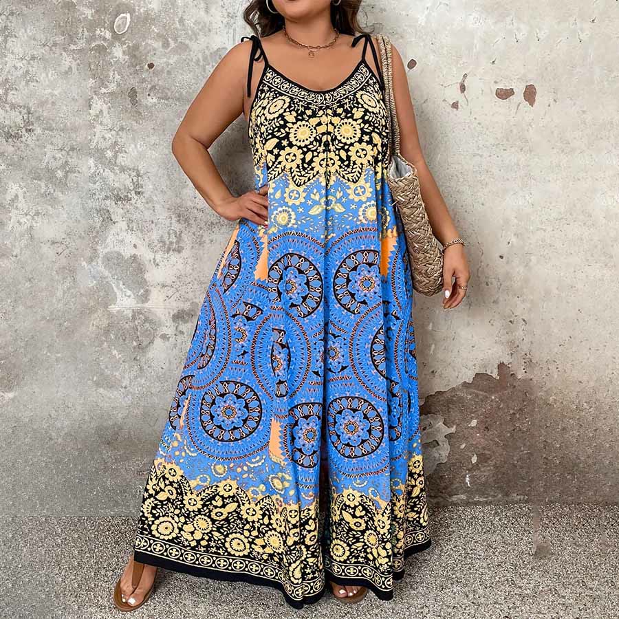 Olivenorma Vintage Floral Medallion Print Spaghetti Strap Flowy Wide Leg Women's Set - image 2