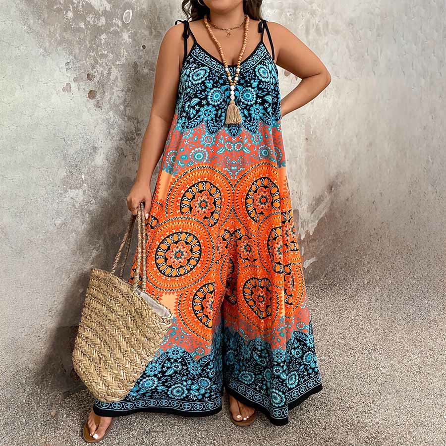 Olivenorma Vintage Floral Medallion Print Spaghetti Strap Flowy Wide Leg Women's Set - image 7