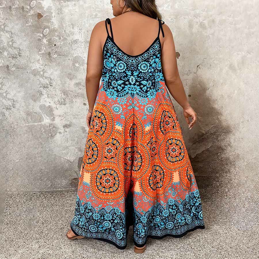 Olivenorma Vintage Floral Medallion Print Spaghetti Strap Flowy Wide Leg Women's Set - image 9