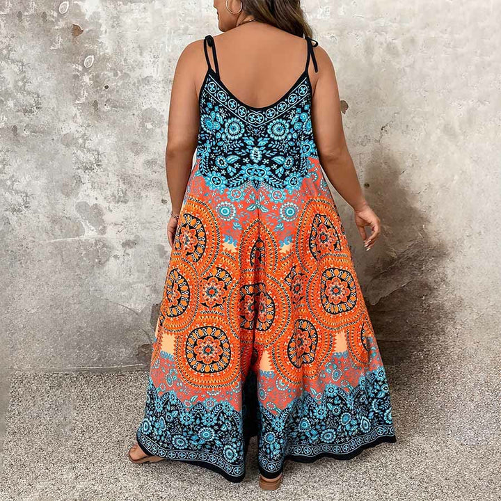 Olivenorma Vintage Floral Medallion Print Spaghetti Strap Flowy Wide Leg Women's Set - image 9