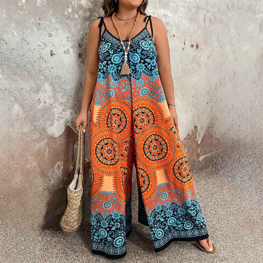 Olivenorma Vintage Floral Medallion Print Spaghetti Strap Flowy Wide Leg Women's Set - image 8