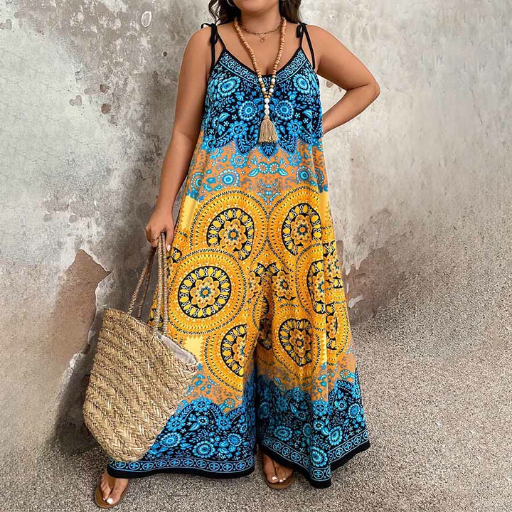 Olivenorma Vintage Floral Medallion Print Spaghetti Strap Flowy Wide Leg Women's Set - image 11