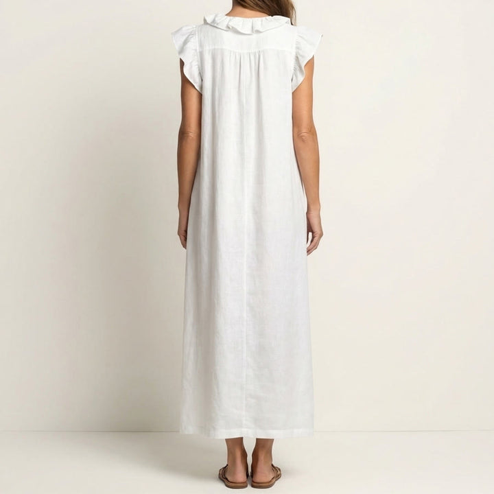 Olivenorma V-Neck Ruffle Trim Cap Sleeve Gathered Waist Maxi Women's Dress - image 3