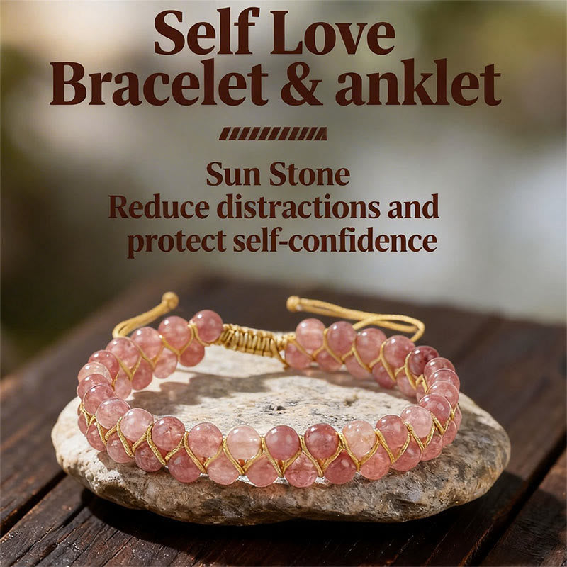 FREE Today: Pink Sun Stone Self Love Handmade Boho Bracelet Anklet - Pink Sun Stone & Self Love Bracelet - image 0