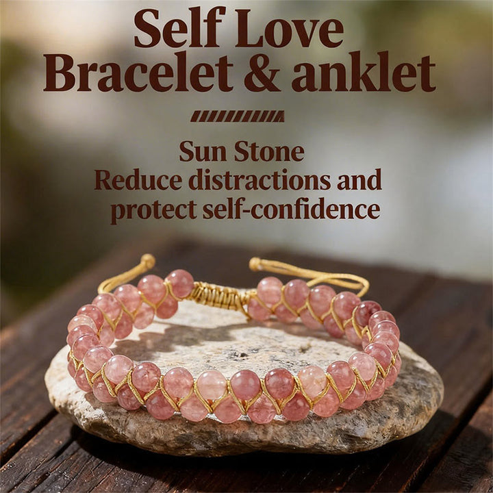 FREE Today: Pink Sun Stone Self Love Handmade Boho Bracelet Anklet - Pink Sun Stone & Self Love Bracelet - image 0