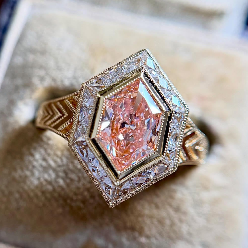 FREE Today: Vintage Hexagonal-Cut Pink Zircon Gold Plated Ring - US 10 - image 0