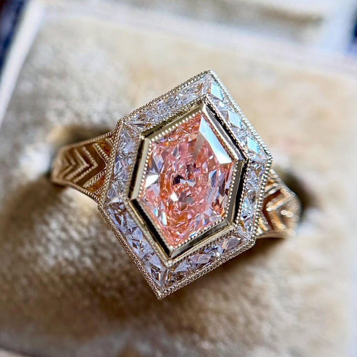 FREE Today: Vintage Hexagonal-Cut Pink Zircon Gold Plated Ring - US 10 - image 0
