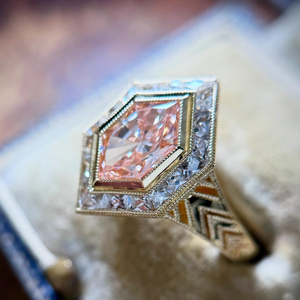 FREE Today: Vintage Hexagonal-Cut Pink Zircon Gold Plated Ring - image 1