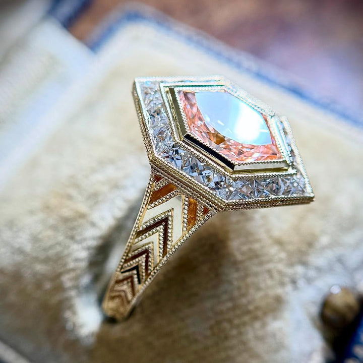 FREE Today: Vintage Hexagonal-Cut Pink Zircon Gold Plated Ring - image 3