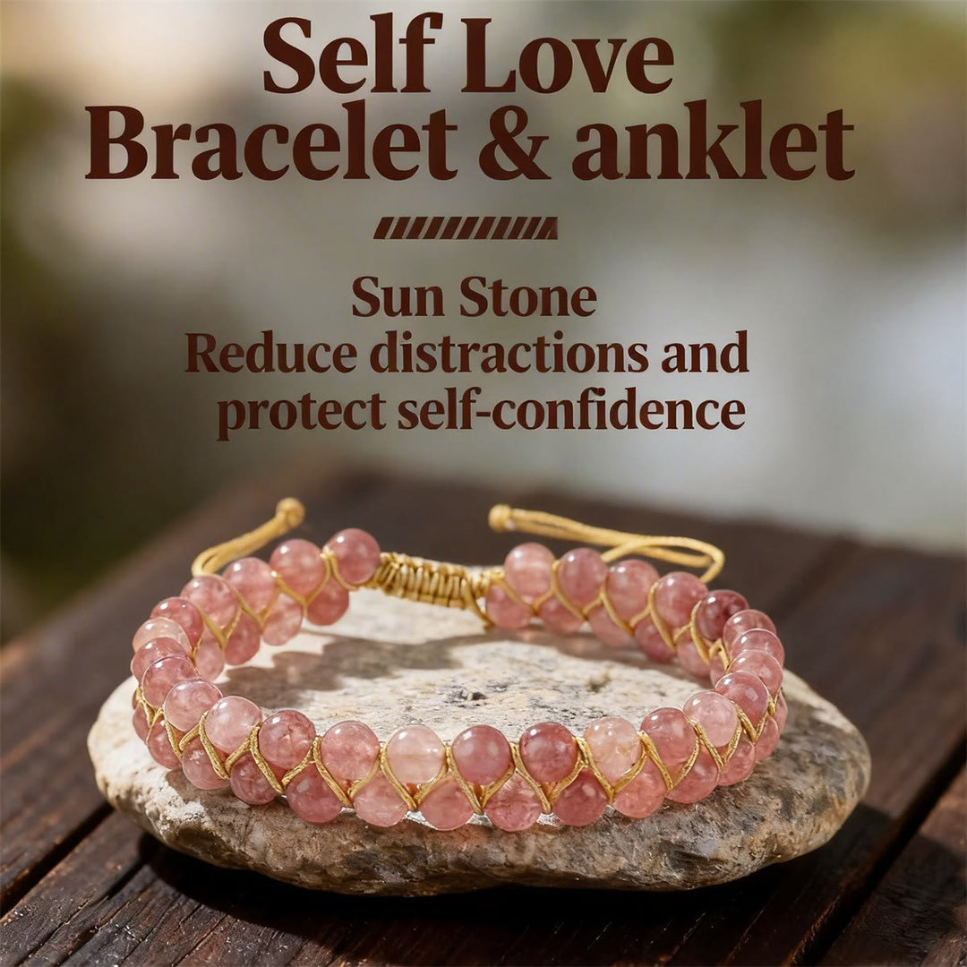 Olivenorma Pink Sun Stone Self Love Handmade Boho Bracelet Anklet - Pink Sun Stone - image 0