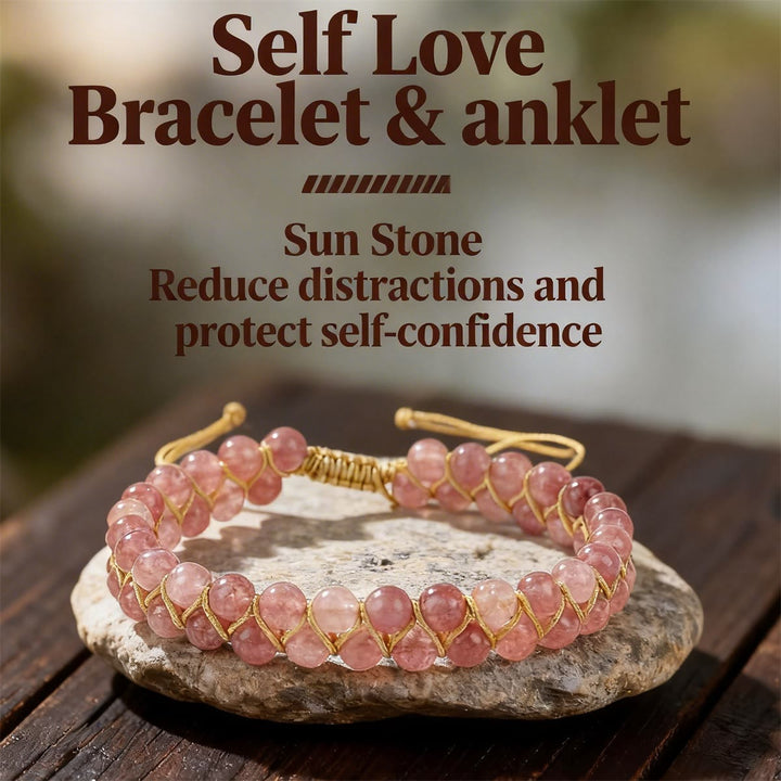 Olivenorma Pink Sun Stone Self Love Handmade Boho Bracelet Anklet - Pink Sun Stone - image 0