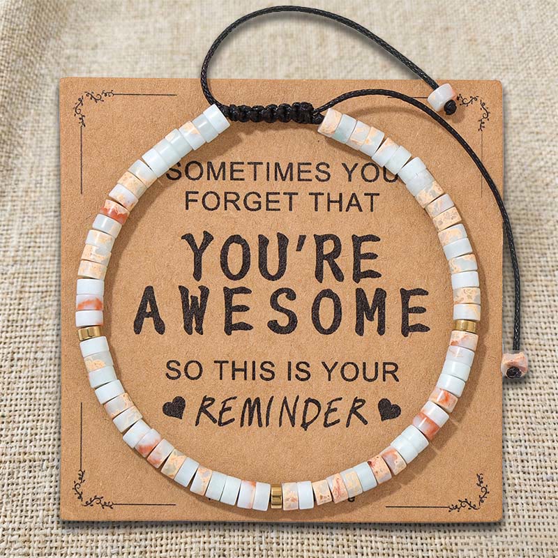 Olivenorma Inspirational Reminder YOU ARE AWESOME Adjustable Handmade Beaded Bracelet - White Howlite - image 10