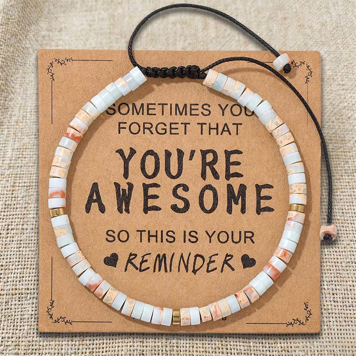 Olivenorma Inspirational Reminder YOU ARE AWESOME Adjustable Handmade Beaded Bracelet - White Howlite - image 10