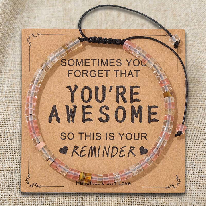 Olivenorma Inspirational Reminder YOU ARE AWESOME Adjustable Handmade Beaded Bracelet - Rose Quartz - image 13