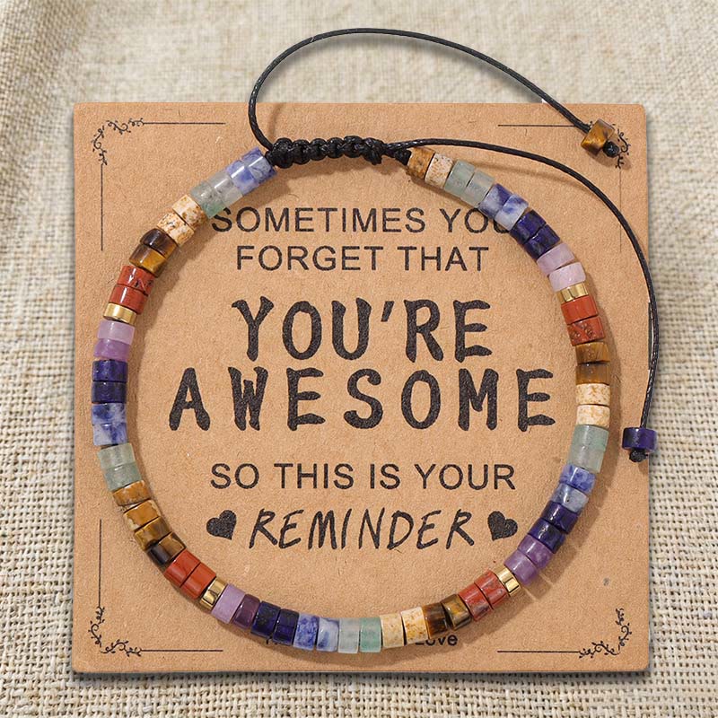 Olivenorma Inspirational Reminder YOU ARE AWESOME Adjustable Handmade Beaded Bracelet - Chakra Stone Mix - image 8