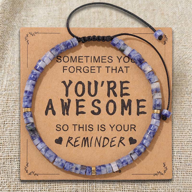 Olivenorma Inspirational Reminder YOU ARE AWESOME Adjustable Handmade Beaded Bracelet - Blue Vein Stone - image 11